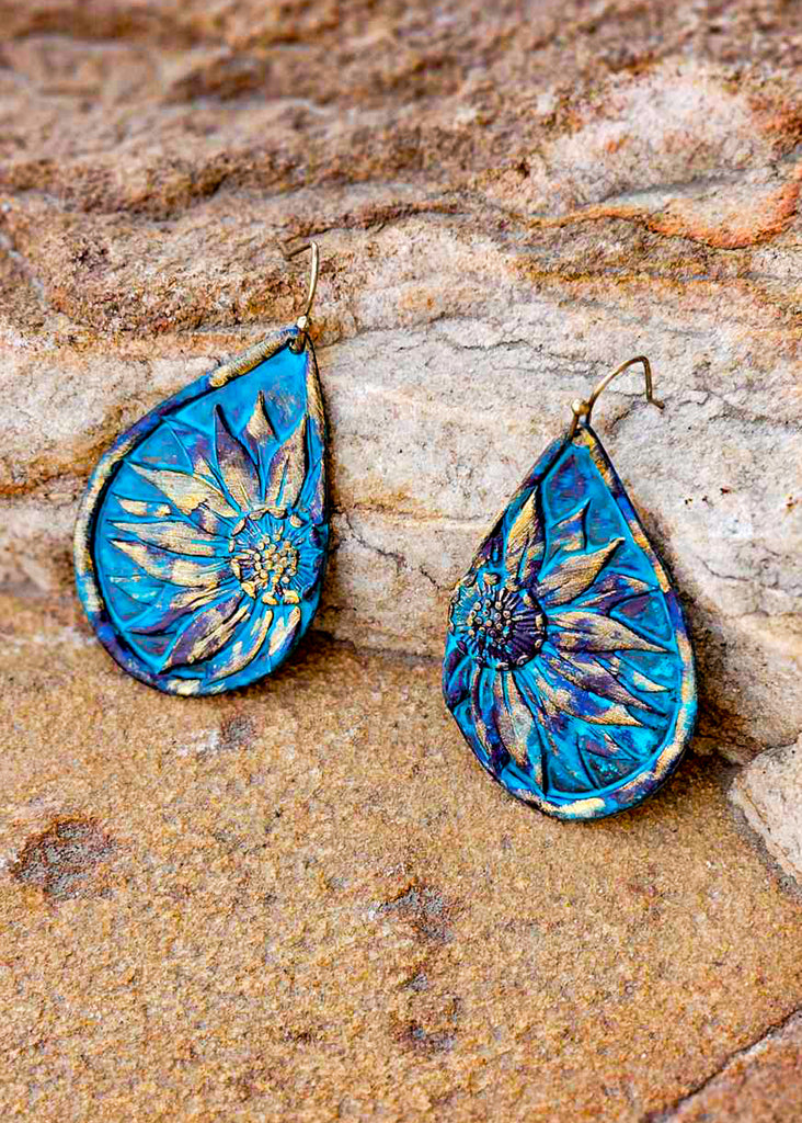 Sunflower Teardrop Dangle Earrings Earrings Blue Tortoise