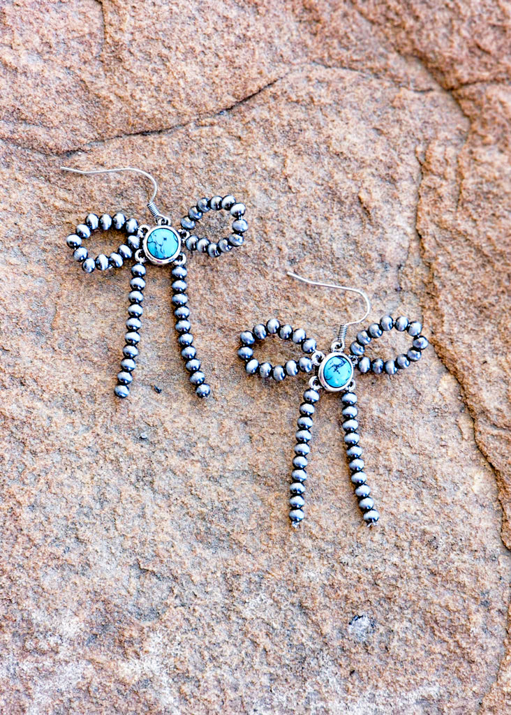 Turquoise Bow Tie Beaded Earrings Earrings Blue Tortoise