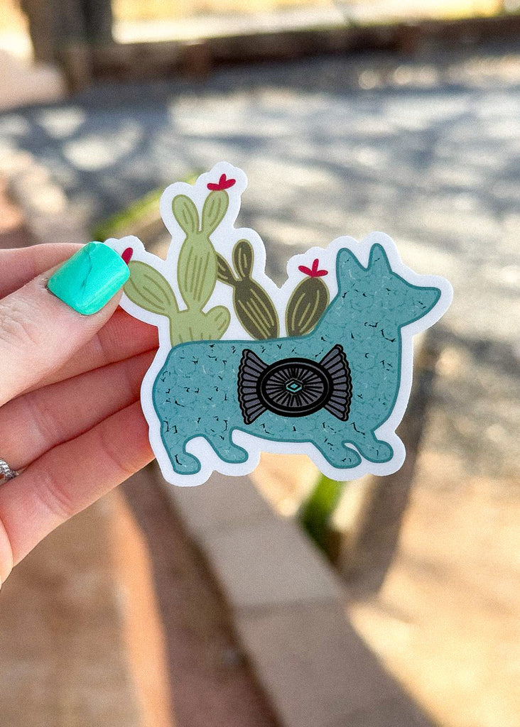 Turquoise Cactus Corgi Sticker stickers The Cinchy Cowgirl