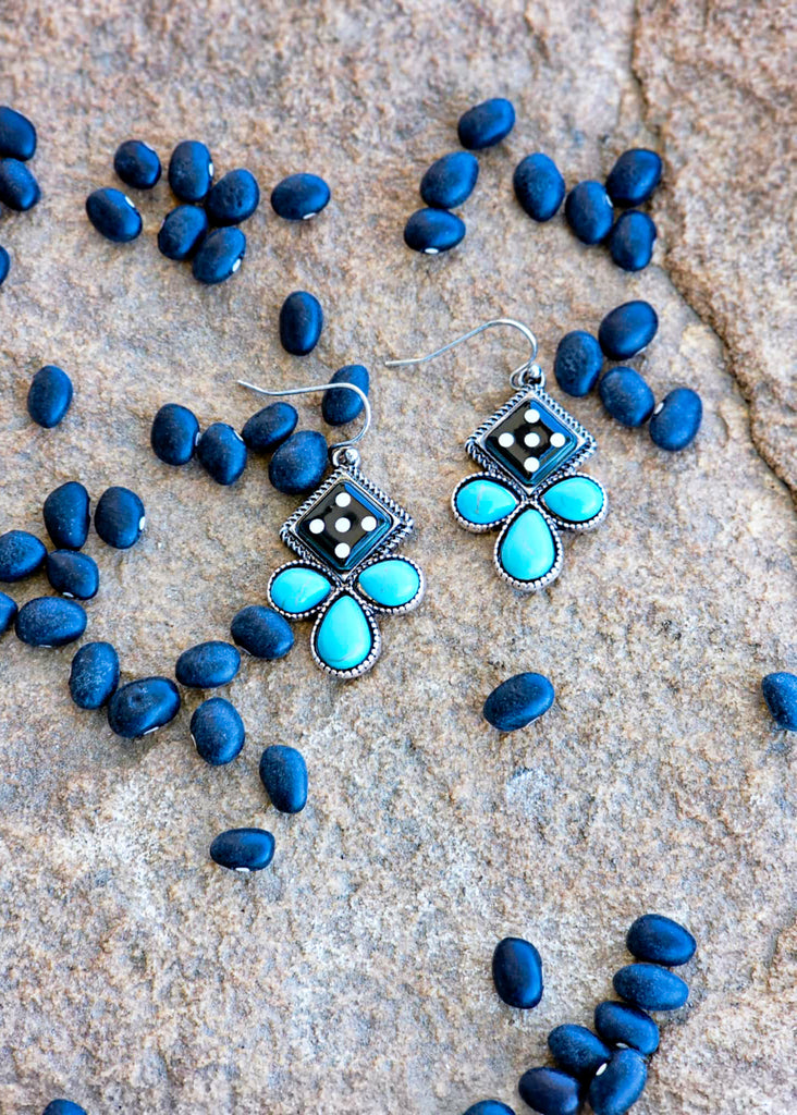 Turquoise & Black Western Dice Earrings Earrings Blue Tortoise