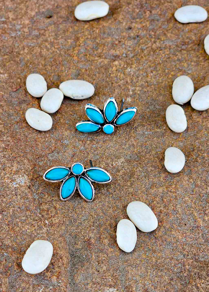 Flower Stone Stud Earrings Earrings Blue Tortoise