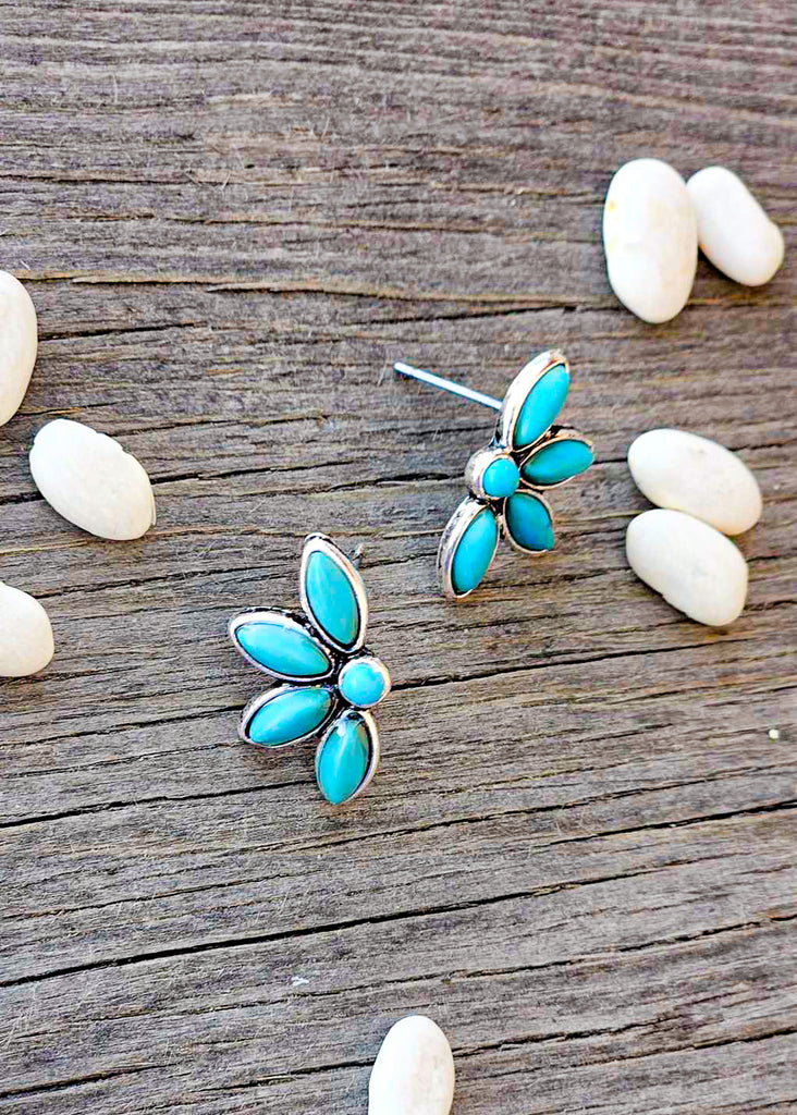 Flower Stone Stud Earrings Earrings Blue Tortoise