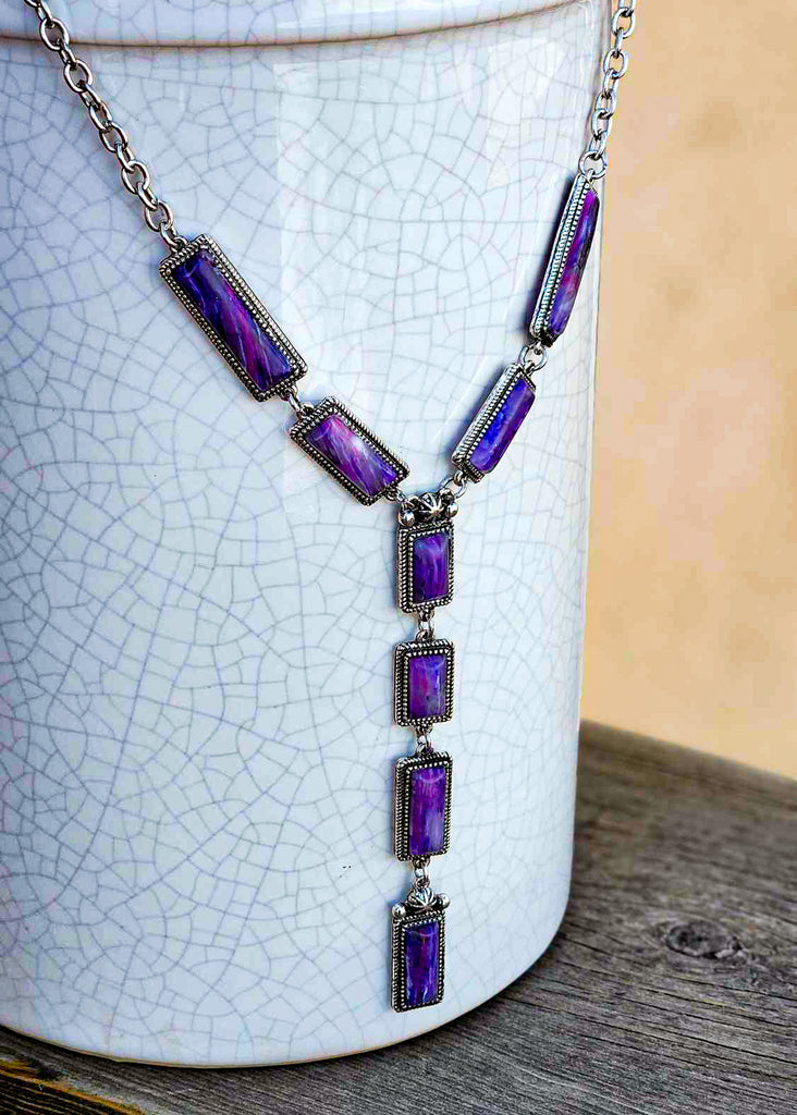 Western Purple Stone Y Necklace Necklace Blue Tortoise