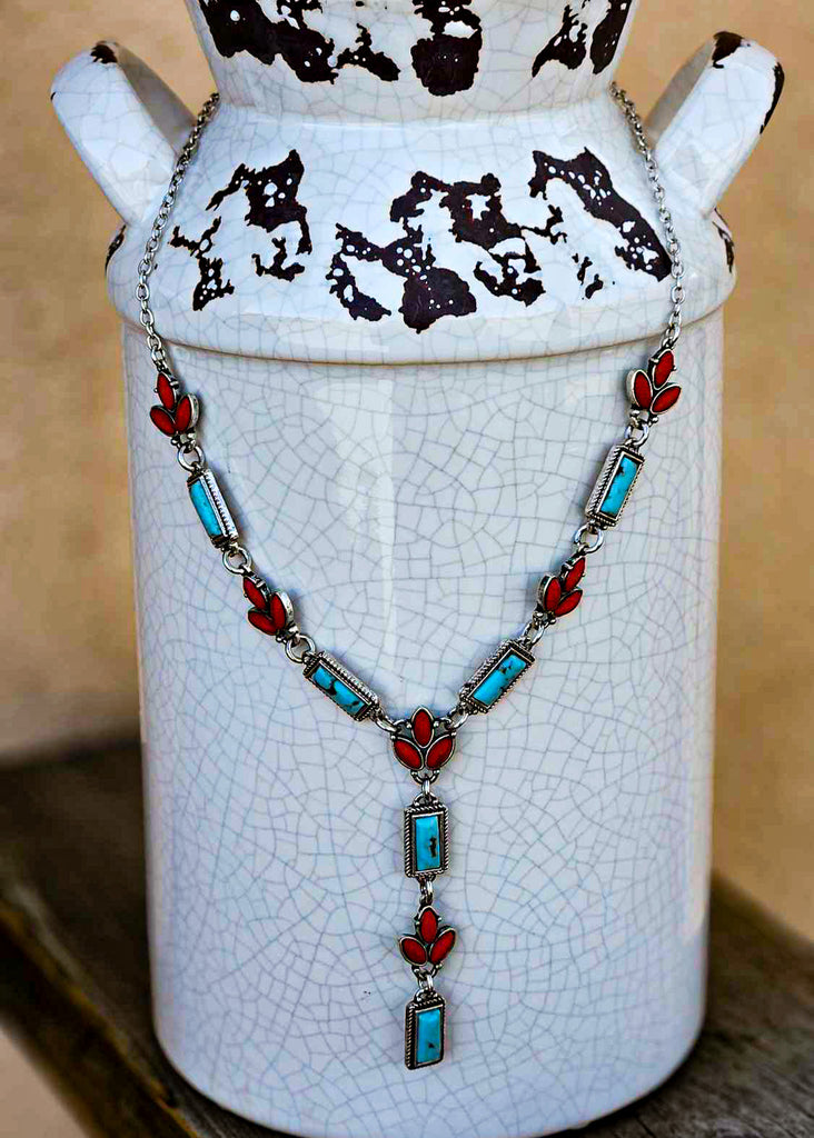 Red & Turquoise Y Necklace Necklace Blue Tortoise