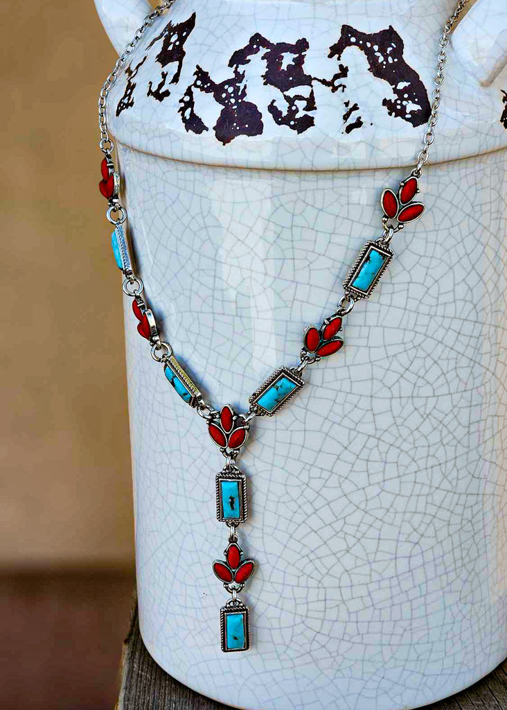 Red & Turquoise Y Necklace Necklace Blue Tortoise