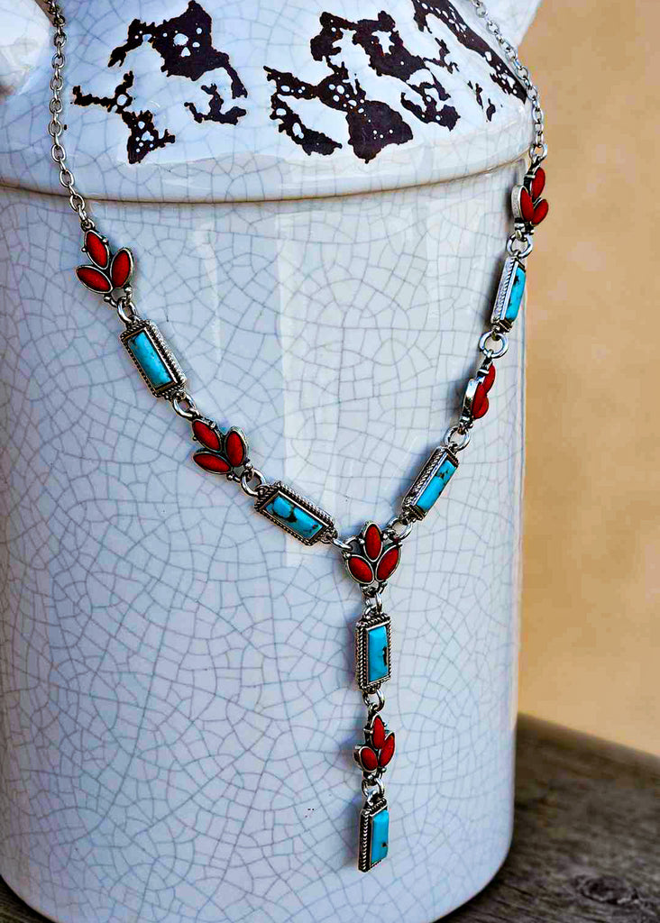 Red & Turquoise Y Necklace Necklace Blue Tortoise