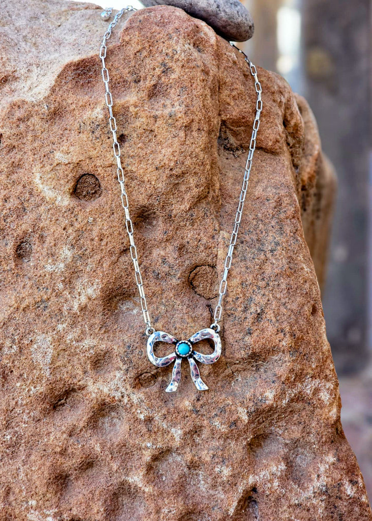 Western Turquoise Bow Necklace necklace Blue Tortoise