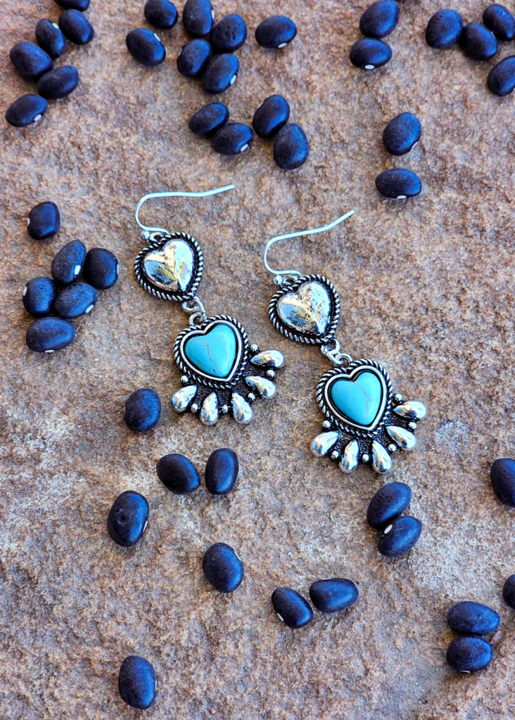 Western Turquoise Heart Earrings Earrings Blue Tortoise