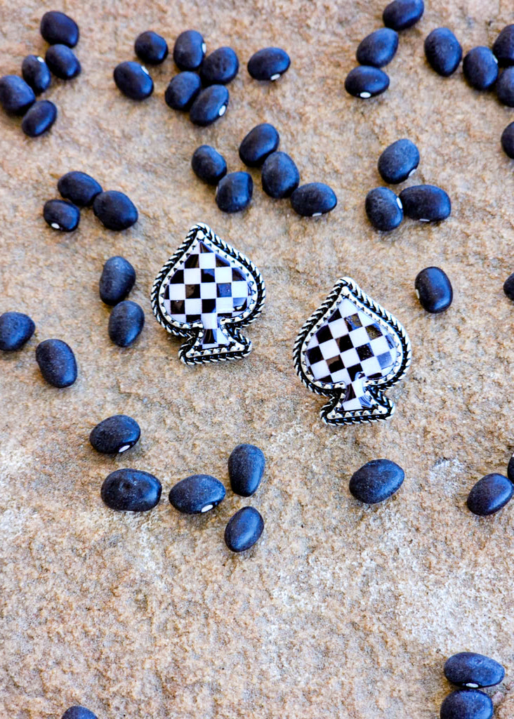 White Checkered Spade Earrings Earrings Blue Tortoise