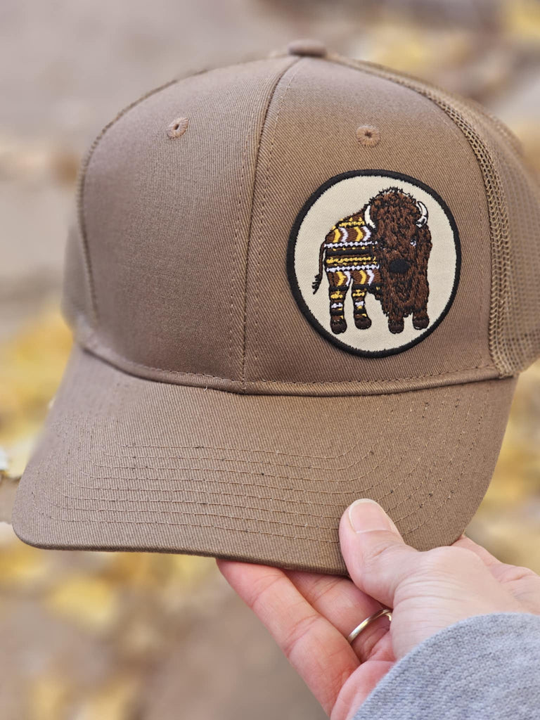 Tan Circle Bison Patch Snapback Trucker Hat trucker cap The Cinchy Cowgirl