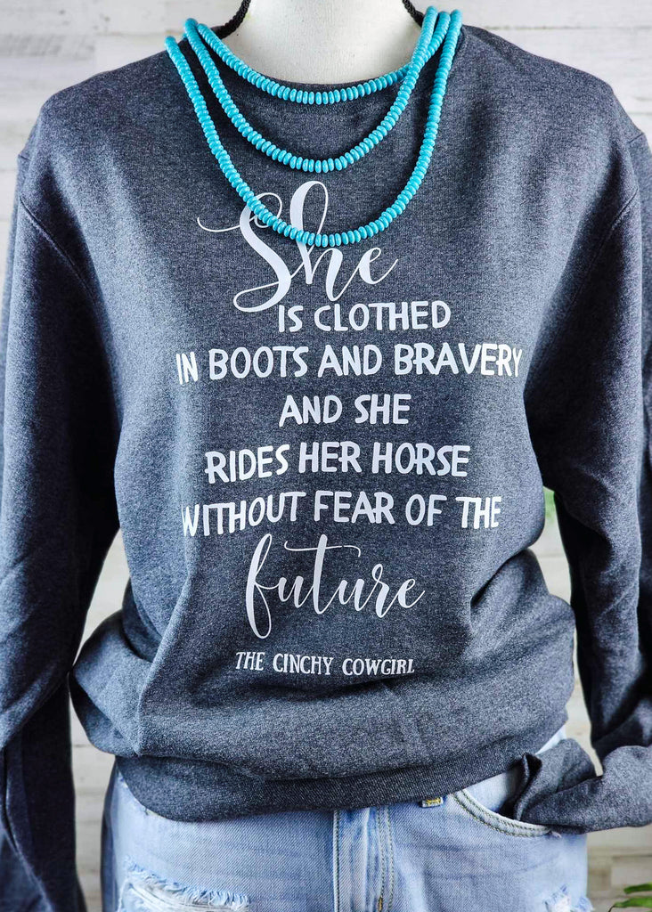 Dark Gray She is Clothed Pullover Sweatshirt Pullover The Cinchy Cowgirl   