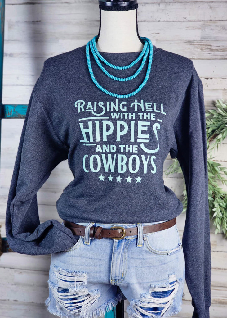 Dark Gray Raising Hell Fleece Pullover Graphic Sweatshirt The Cinchy Cowgirl