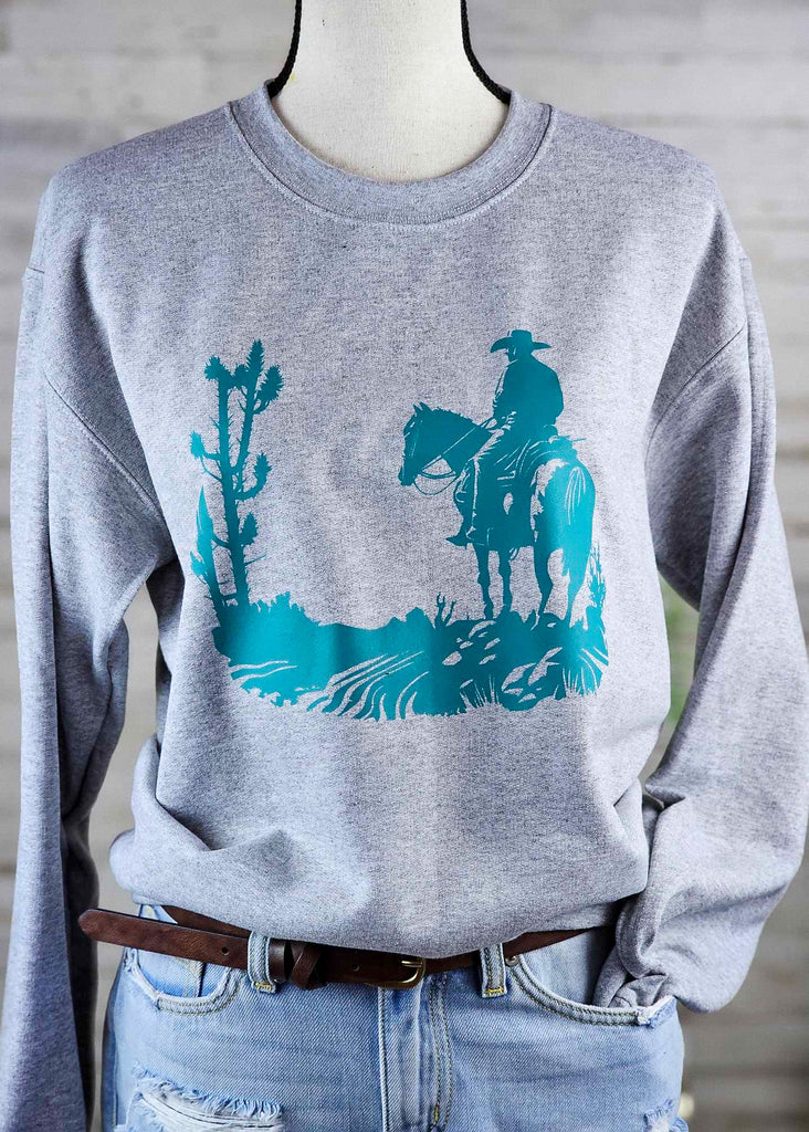 Heather Gray Desert Cowboy Pullover Sweatshirt Pullover The Cinchy Cowgirl   