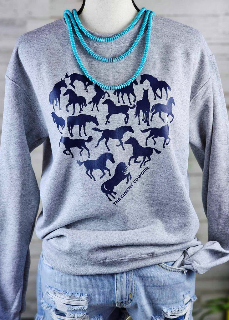 Heather Gray Horse Heart Pullover Sweatshirt Pullover The Cinchy Cowgirl   