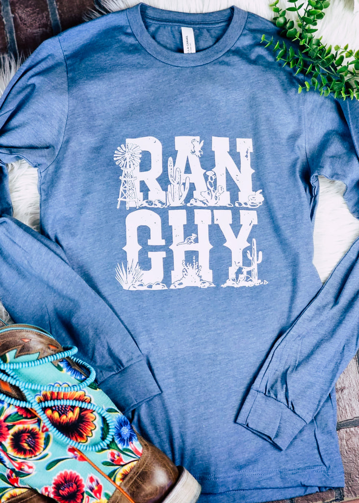 Heather Slate Ranchy Long Sleeve Tee graphic tee long sleeve The Cinchy Cowgirl