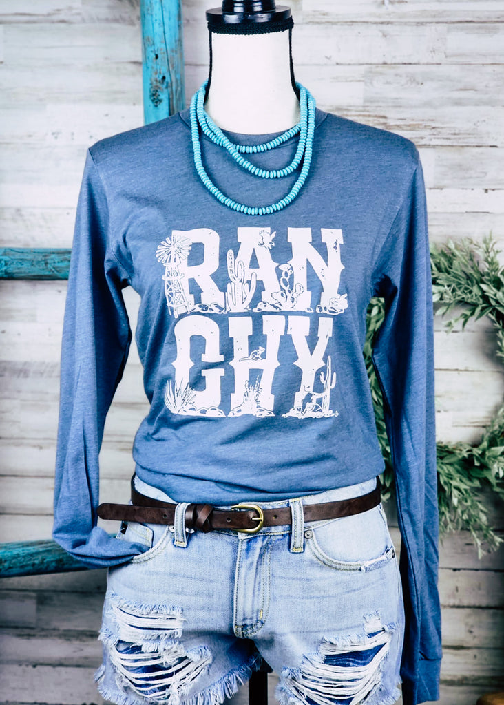 Heather Slate Ranchy Long Sleeve Tee graphic tee long sleeve The Cinchy Cowgirl