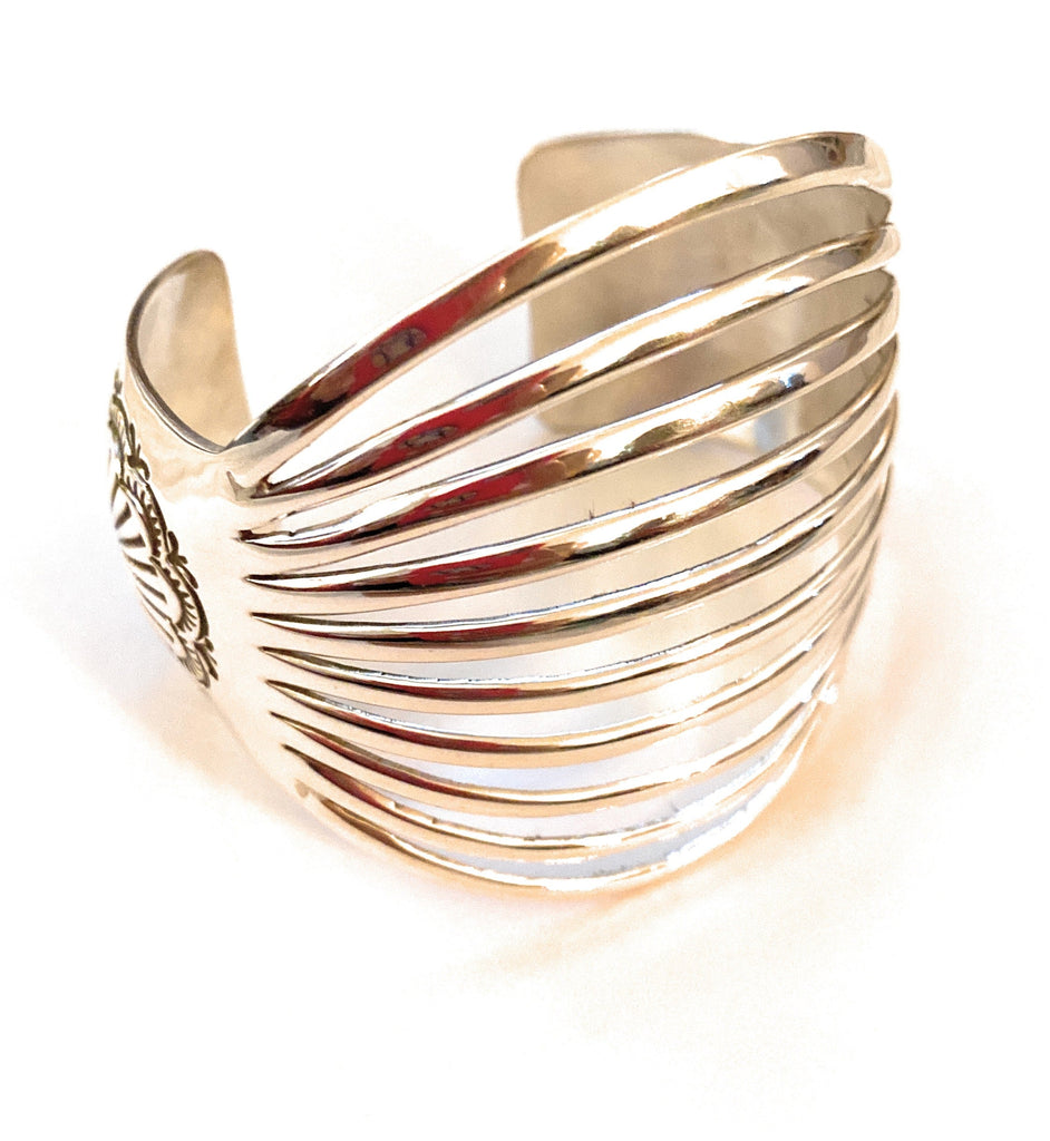 Navajo Hand Stamped Sterling Silver Cuff Bracelet Bracelets Nizhoni Traders LLC   