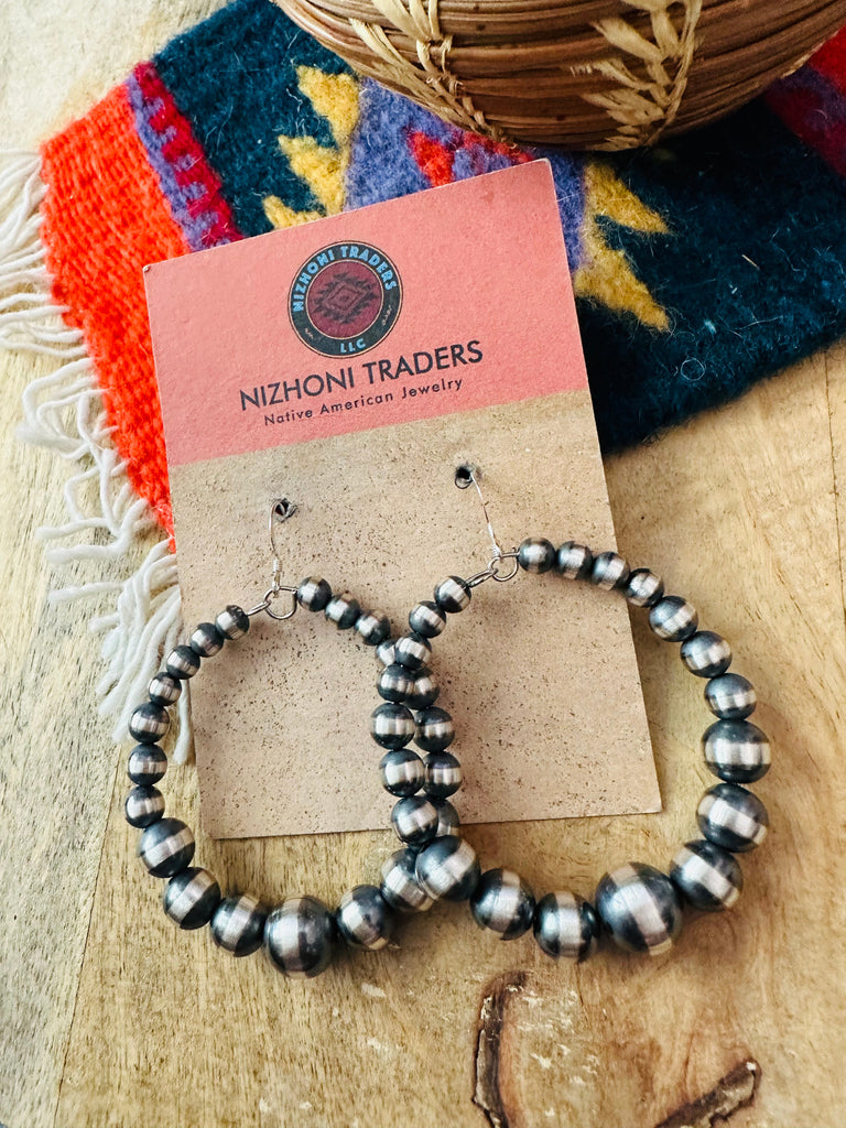 Navajo Sterling Silver Pearl Dangle Hoop Earrings NT jewelry Nizhoni Traders LLC   