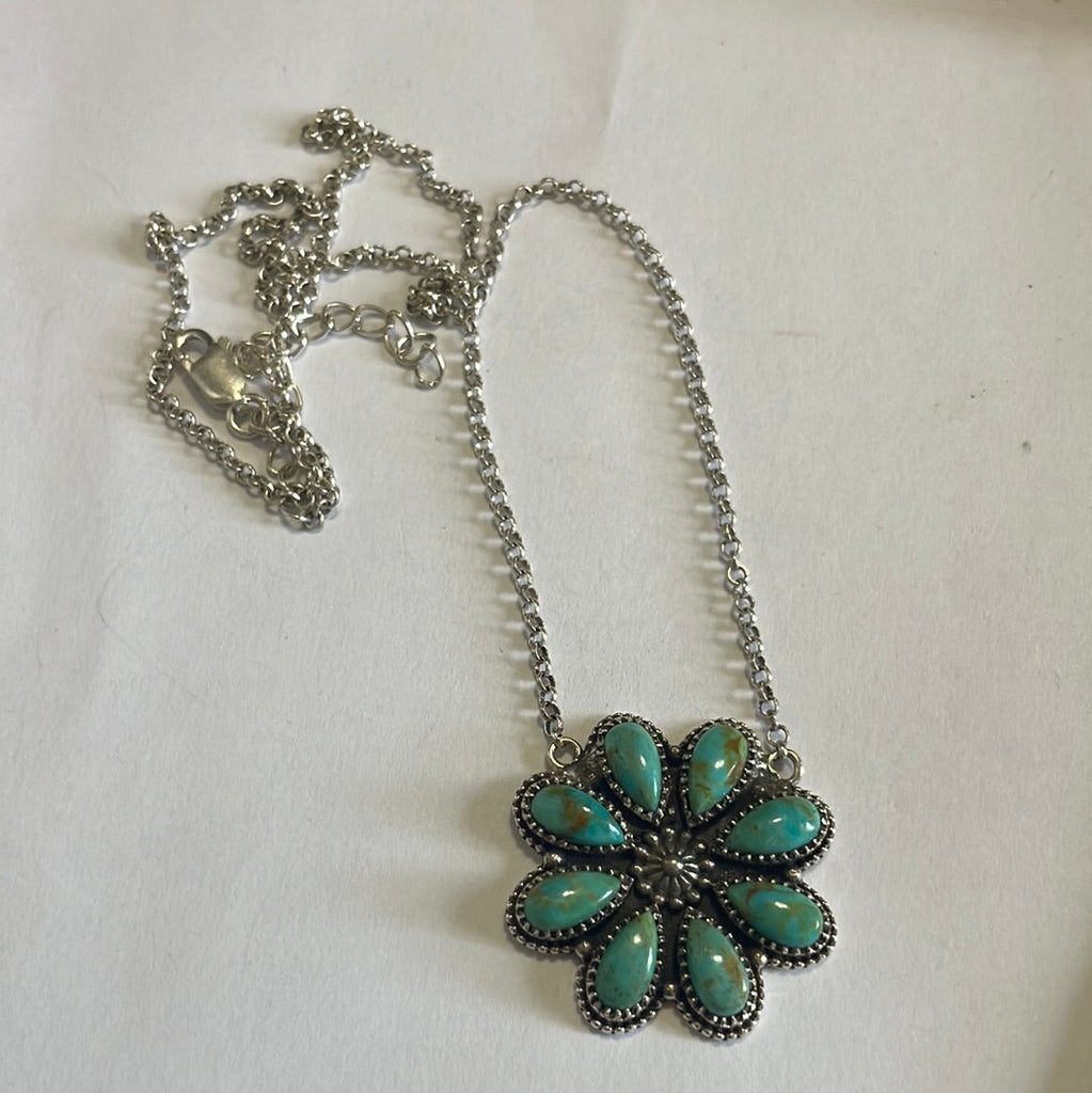 Handmade Sterling Silver & Turquoise Flower Necklace Jewelry & Watches:Ethnic, Regional & Tribal:Necklaces & Pendants Nizhoni Traders LLC