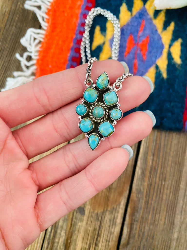 Handmade Sterling Silver & Turquoise Cluster Necklace Jewelry & Watches:Ethnic, Regional & Tribal:Necklaces & Pendants Nizhoni Traders LLC