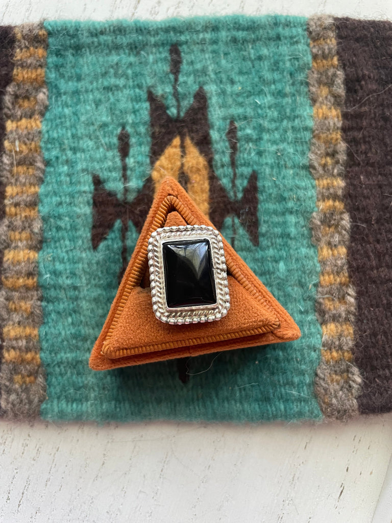 Black Onyx Rectangle Ring NT jewelry Nizhoni Traders LLC   