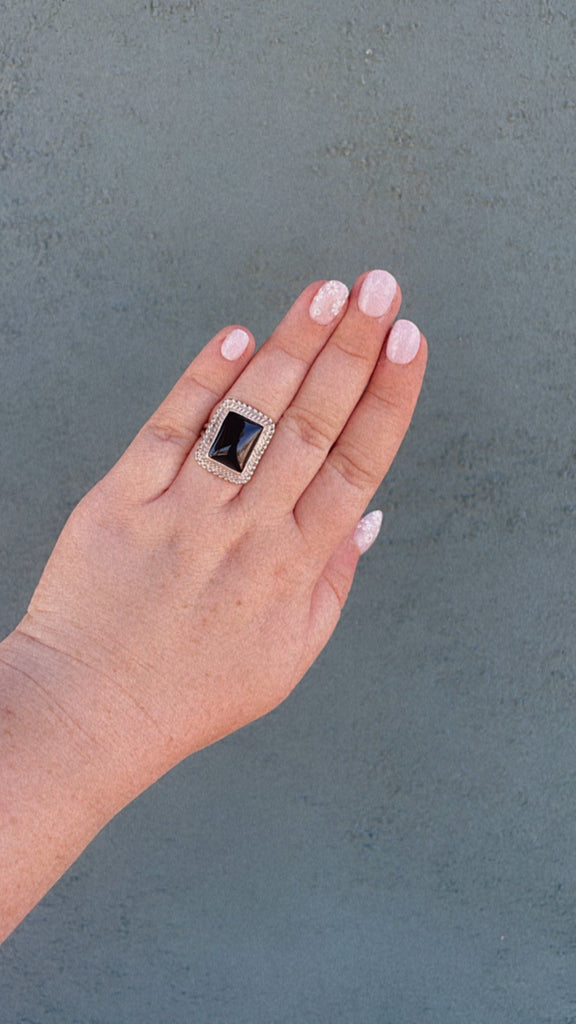 Black Onyx Rectangle Ring NT jewelry Nizhoni Traders LLC   