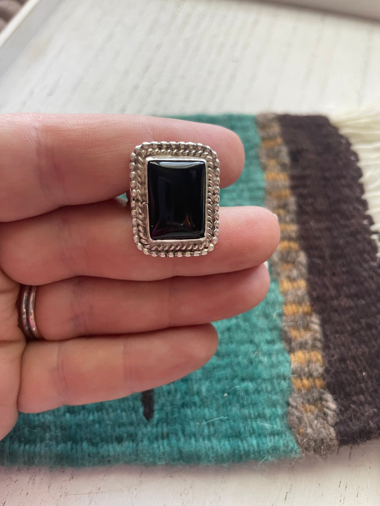 Black Onyx Rectangle Ring NT jewelry Nizhoni Traders LLC   