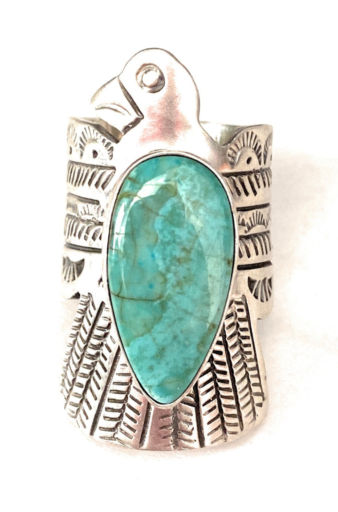 Navajo Sterling Silver & Turquoise Thunderbird Ring NT jewelry Nizhoni Traders LLC   