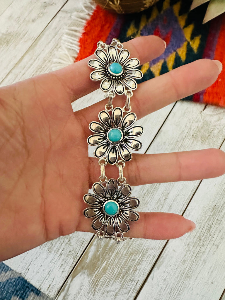 Handmade Turquoise & Sterling Silver Beaded Flower Necklace NT jewelry Nizhoni Traders LLC   