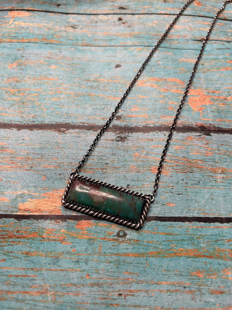 Navajo Sterling Silver & Royston Turquoise Bar Necklace NT jewelry Nizhoni Traders LLC   