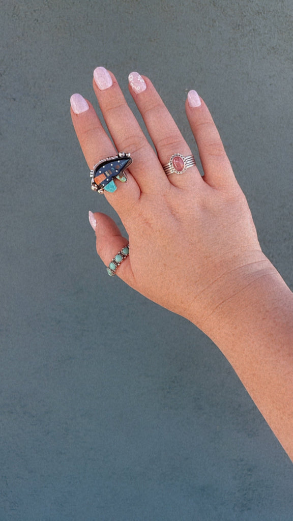 Rhodochrosite Single Stone Rings NT jewelry Nizhoni Traders LLC   