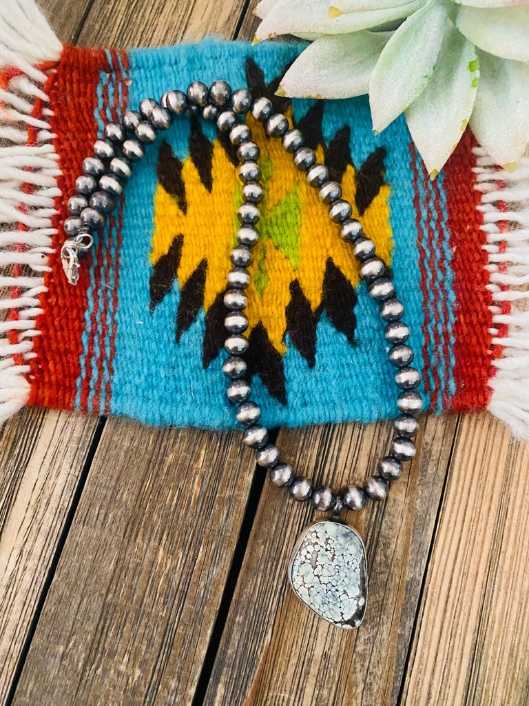 Navajo Sterling Silver & Turquoise Beaded Necklace NT jewelry Nizhoni Traders LLC   