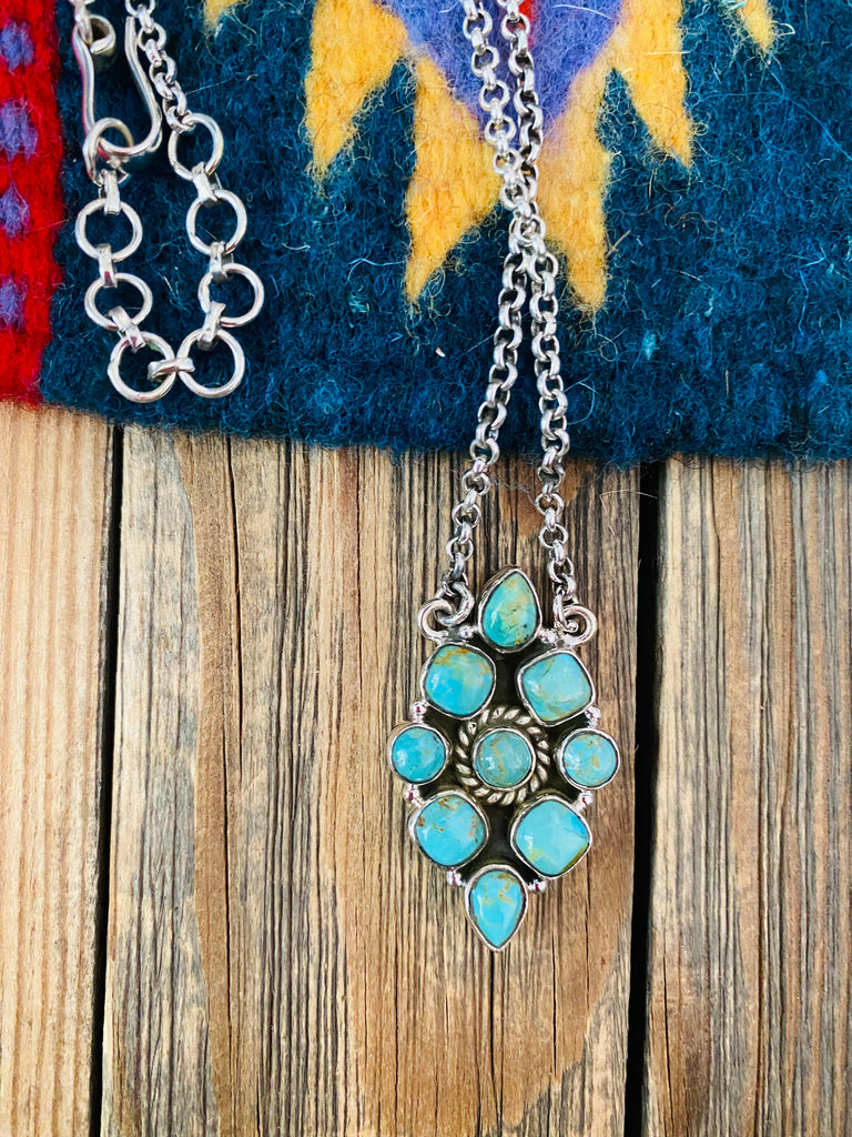 Handmade Sterling Silver & Turquoise Cluster Necklace Jewelry & Watches:Ethnic, Regional & Tribal:Necklaces & Pendants Nizhoni Traders LLC