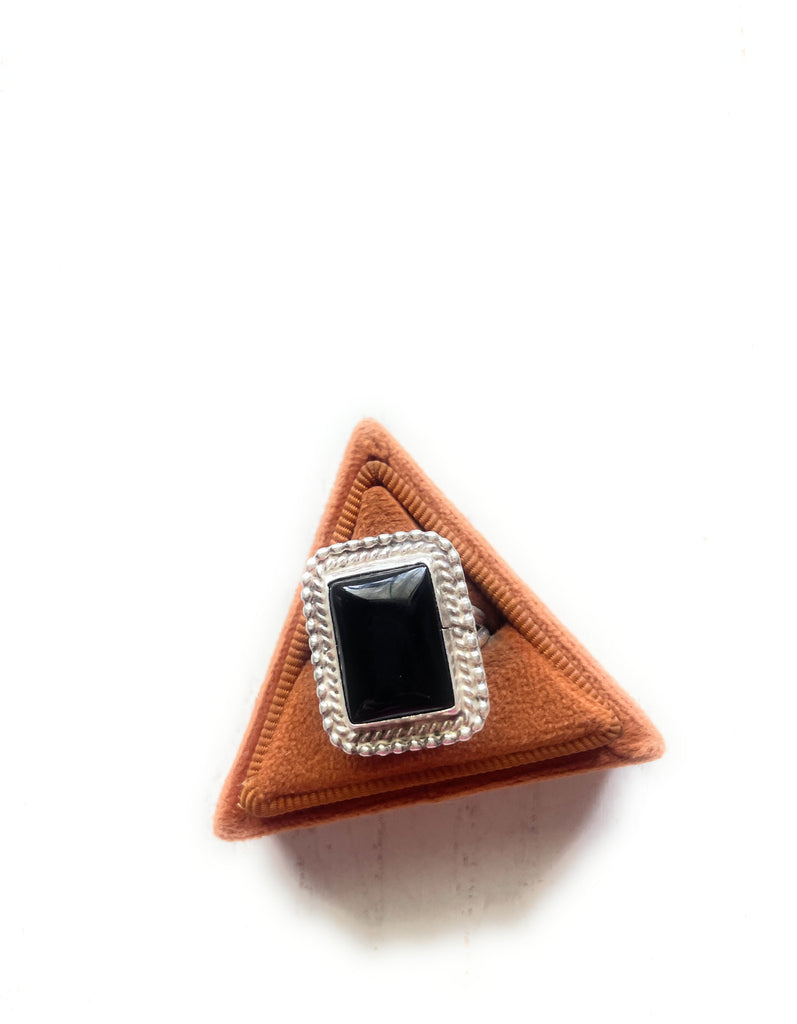 Black Onyx Rectangle Ring NT jewelry Nizhoni Traders LLC   