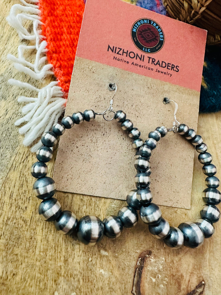 Navajo Sterling Silver Pearl Dangle Hoop Earrings NT jewelry Nizhoni Traders LLC   