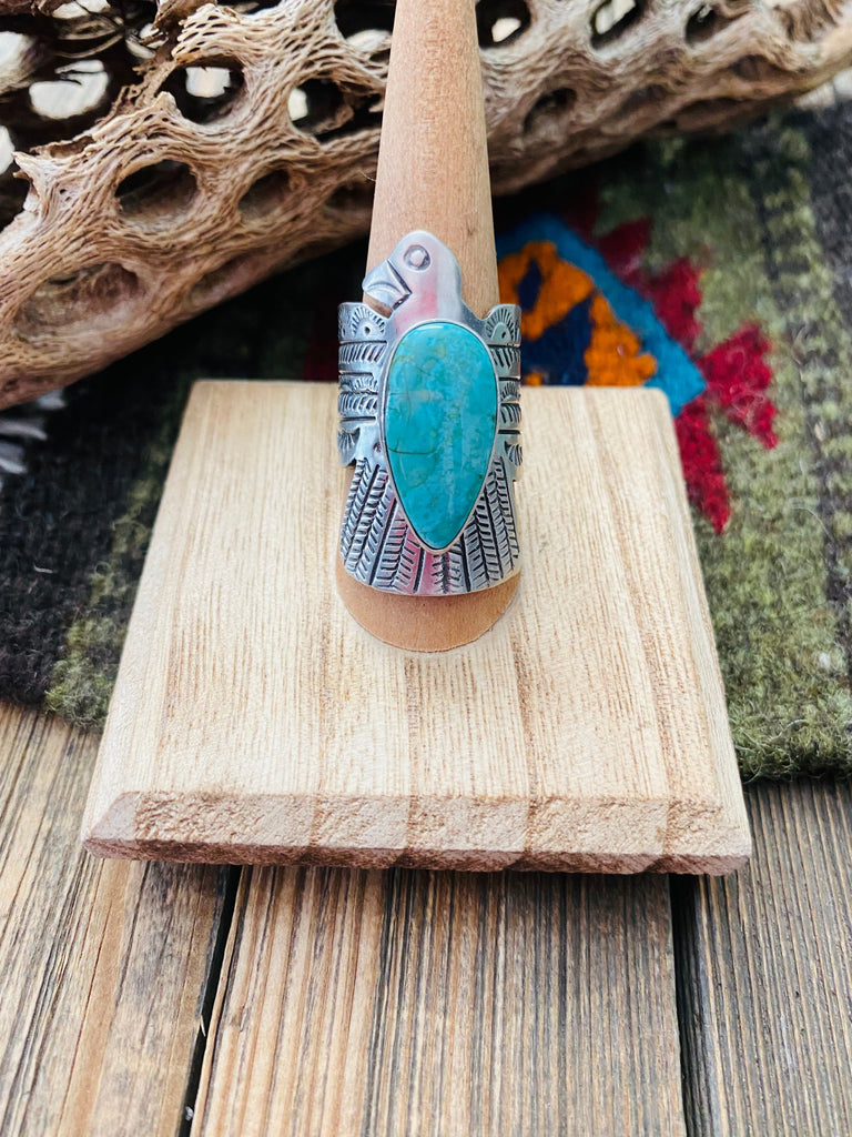 Navajo Sterling Silver & Turquoise Thunderbird Ring NT jewelry Nizhoni Traders LLC   