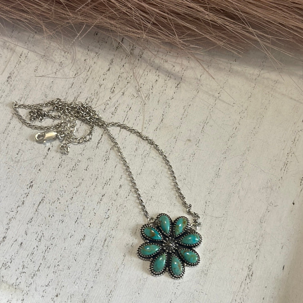 Handmade Sterling Silver & Turquoise Flower Necklace Jewelry & Watches:Ethnic, Regional & Tribal:Necklaces & Pendants Nizhoni Traders LLC