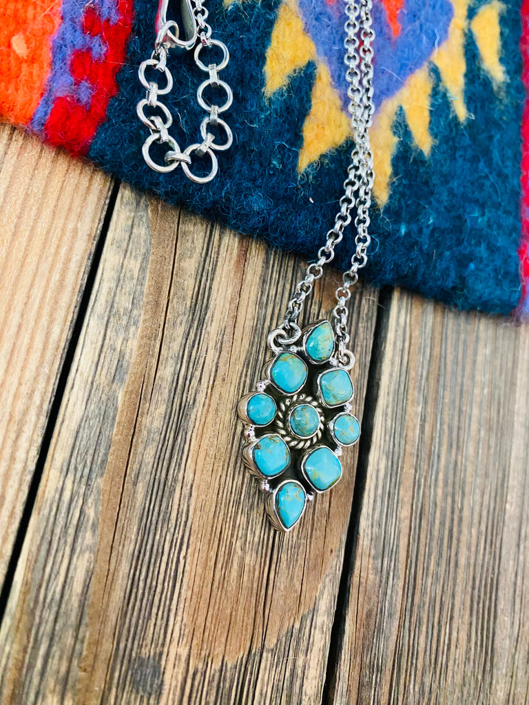 Handmade Sterling Silver & Turquoise Cluster Necklace Jewelry & Watches:Ethnic, Regional & Tribal:Necklaces & Pendants Nizhoni Traders LLC