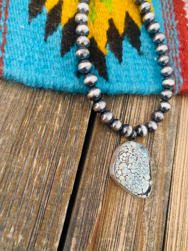 Navajo Sterling Silver & Turquoise Beaded Necklace NT jewelry Nizhoni Traders LLC   