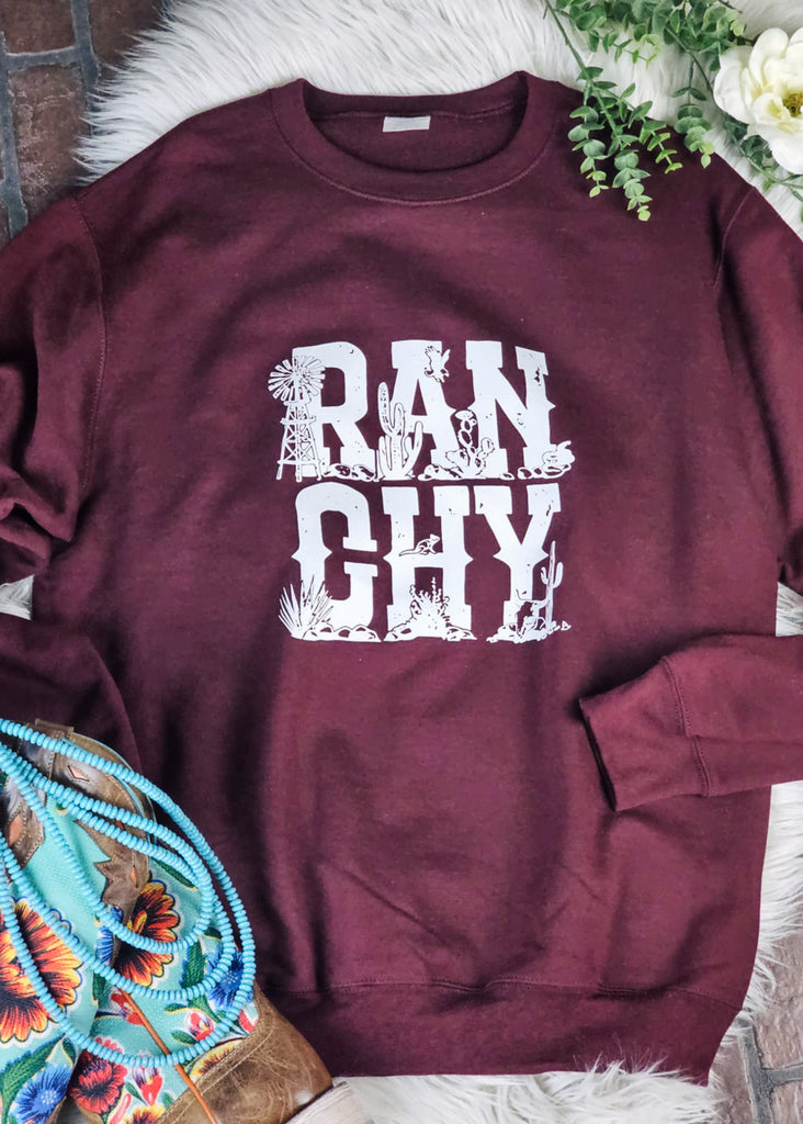 Maroon Ranchy Fleece Pullover Graphic Sweatshirt The Cinchy Cowgirl