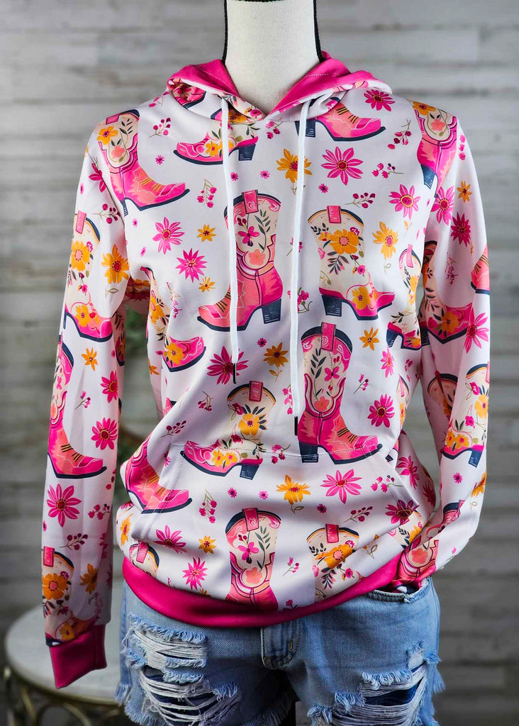 Pink Cowgirl Boot Hoodie  The Cinchy Cowgirl (YC)   