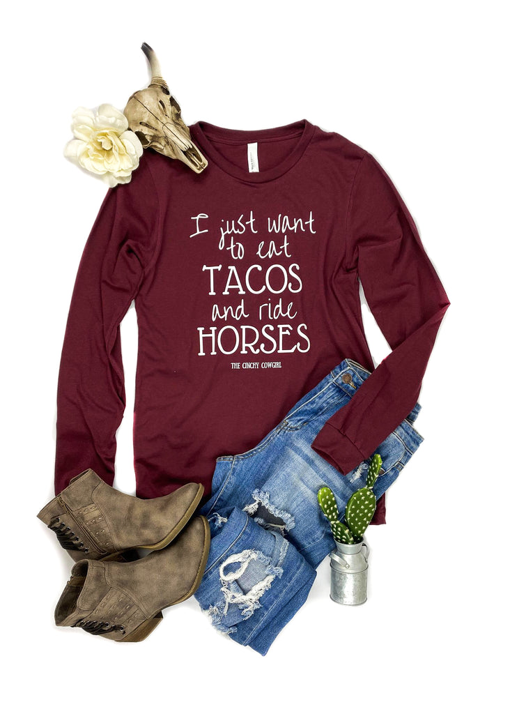 Cardinal Red Eat Tacos Long Sleeve Graphic Tee graphic tee long sleeve The Cinchy Cowgirl   